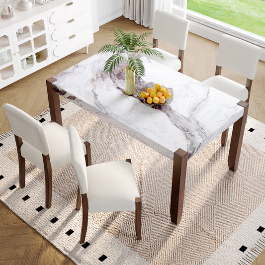 5-Piece Dining Table Set for 4 - Beige+brown,white - primary color shot