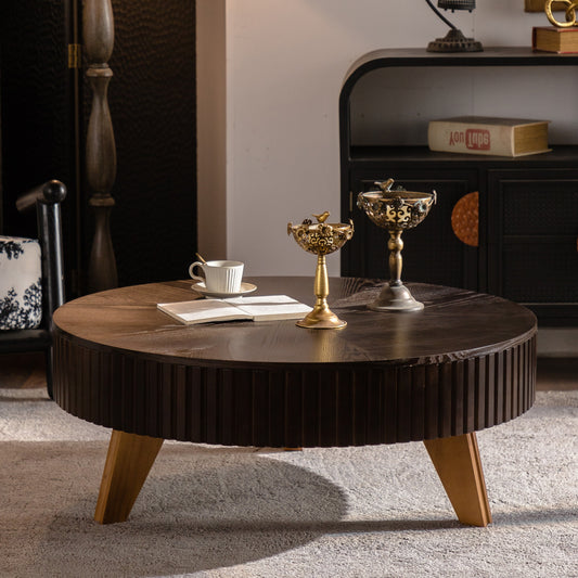 Retro Round Coffee Table with Storage Space in Brown - detail view 2