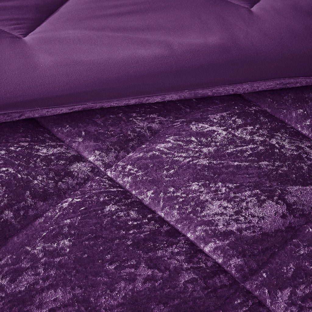 Purple Velvet Comforter Set with Throw Pillow