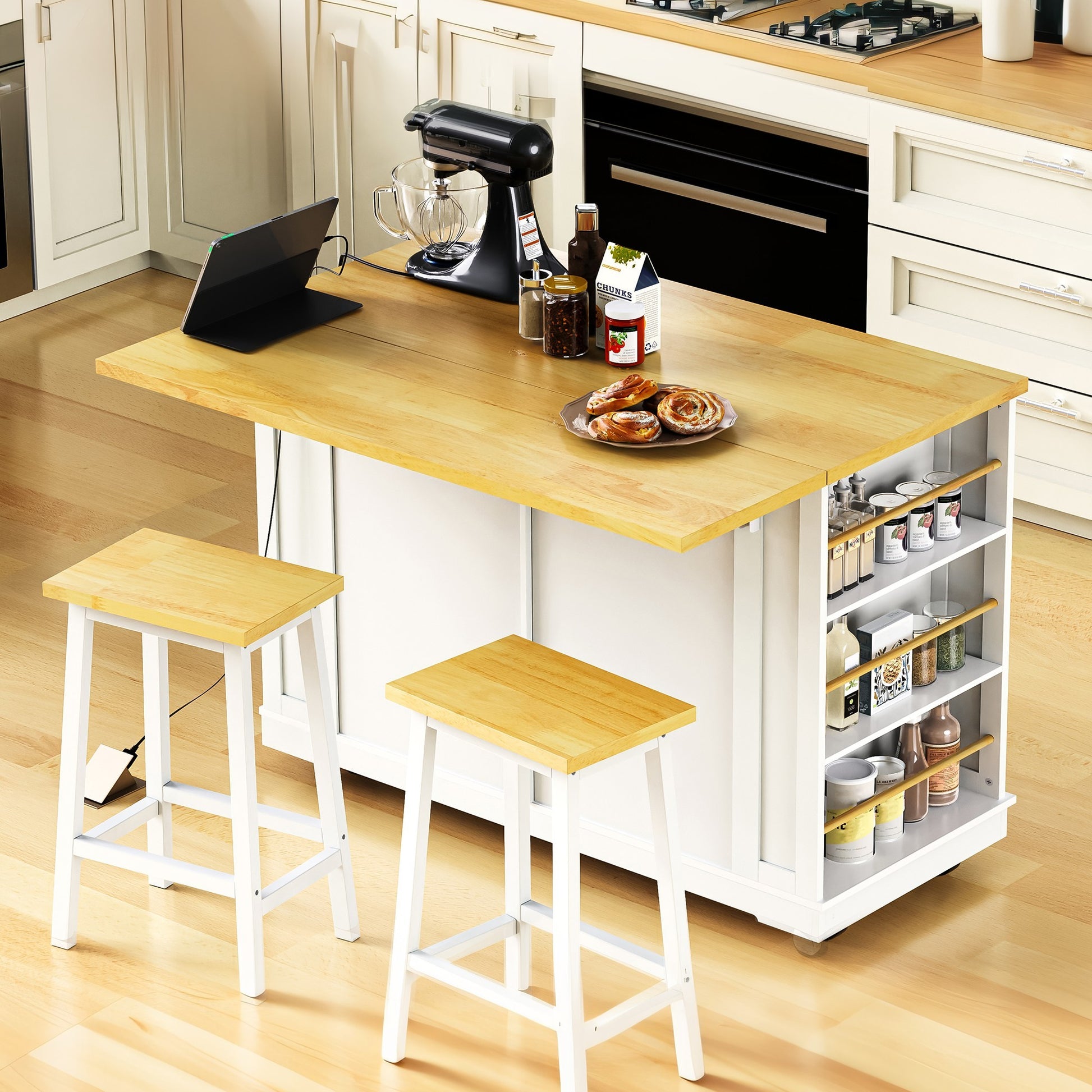 48" Kitchen Island with 2 Bar Stools - White - detail view 3
