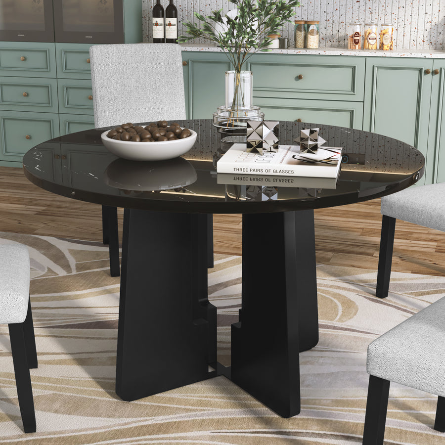 Round Dining Table for 4, 43-Inch Faux Marble Top, Mid-Century Modern Round Dining Table for Cafes, Restaurants, Bars, Home Offices and Conference - primary color shot