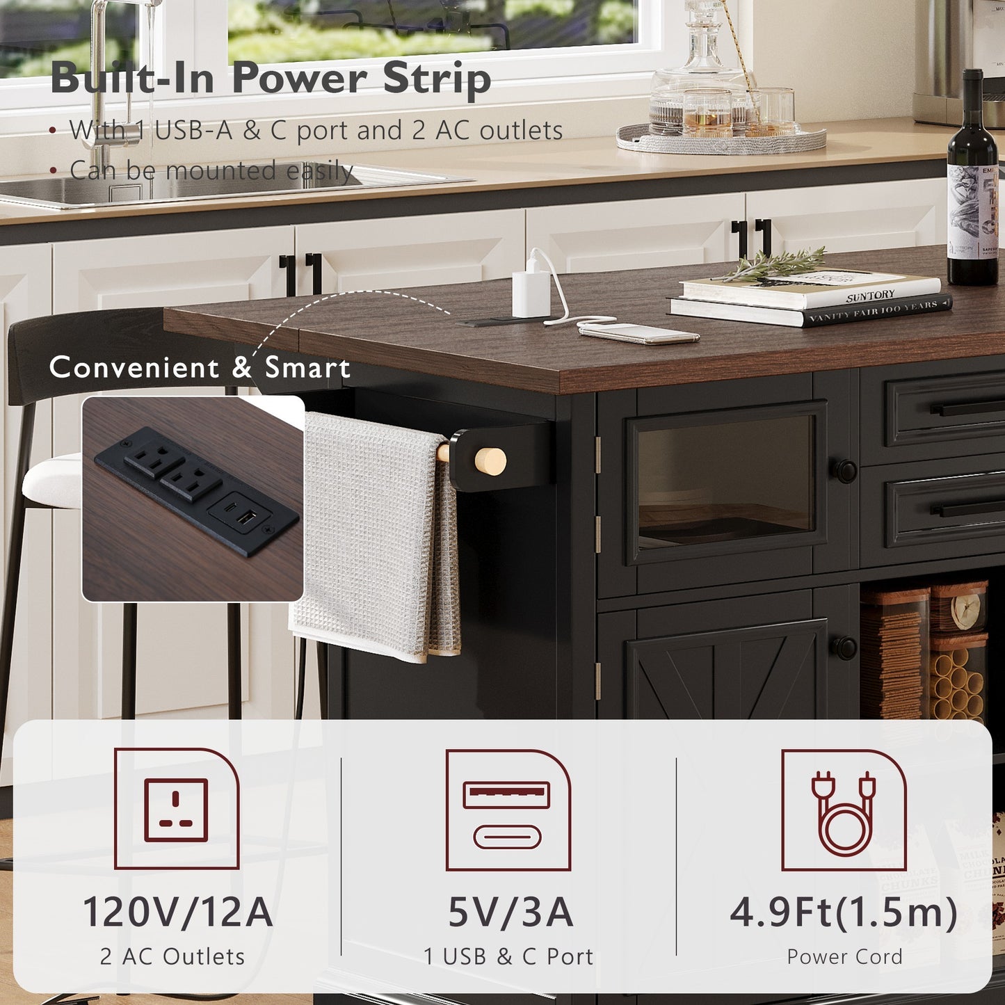 K&k 54.9' Kitchen Island with Drop Leaf - Black - detail view 7