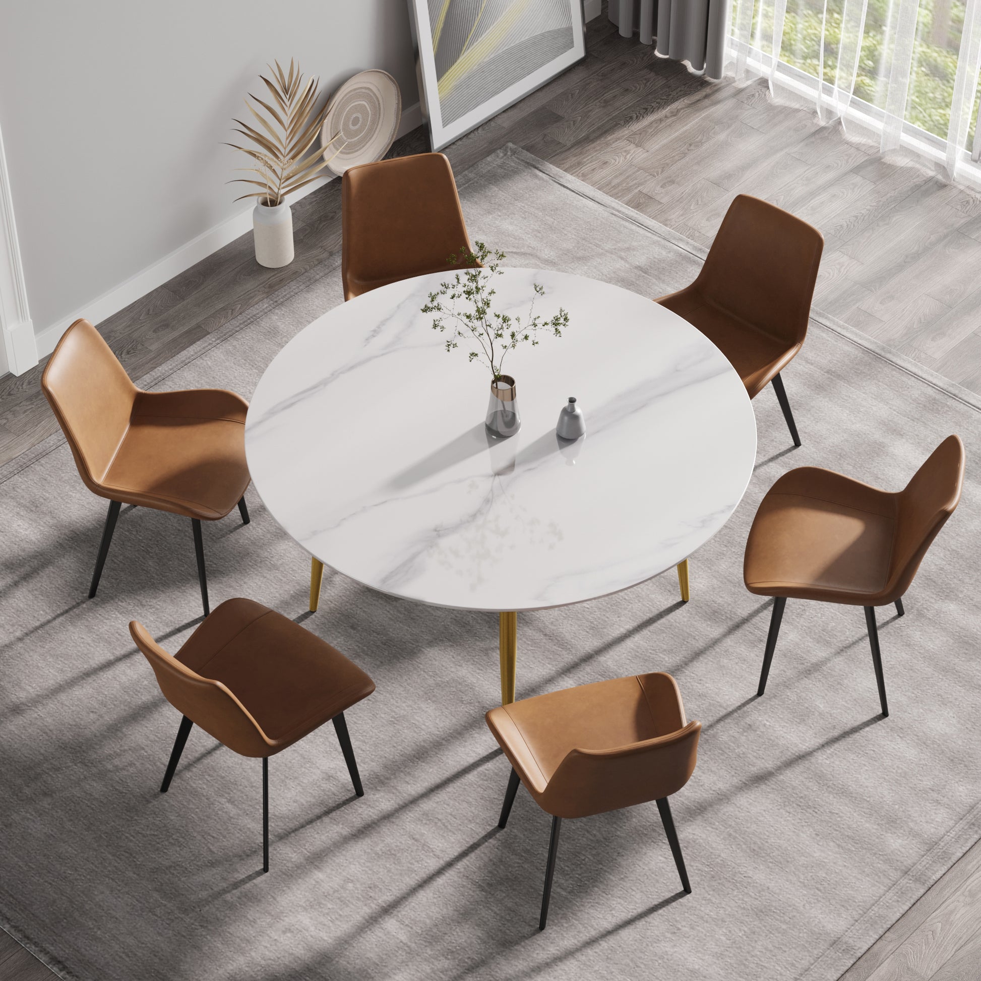 Saffron 59.05"Modern Artificial Stone Dining Table with Gold Legs