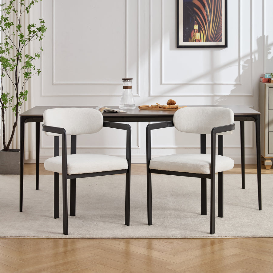 Liora Bouclé Dining Chairs with Black Metal Frame (Set of 2) - Beige