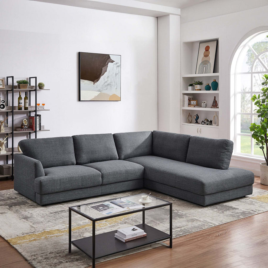 Glander Cozy Sectional Sofa Right Facing in Grey Linen with Solid Wood Frame and Fiber Legs, 89x108 inches - detail view 5