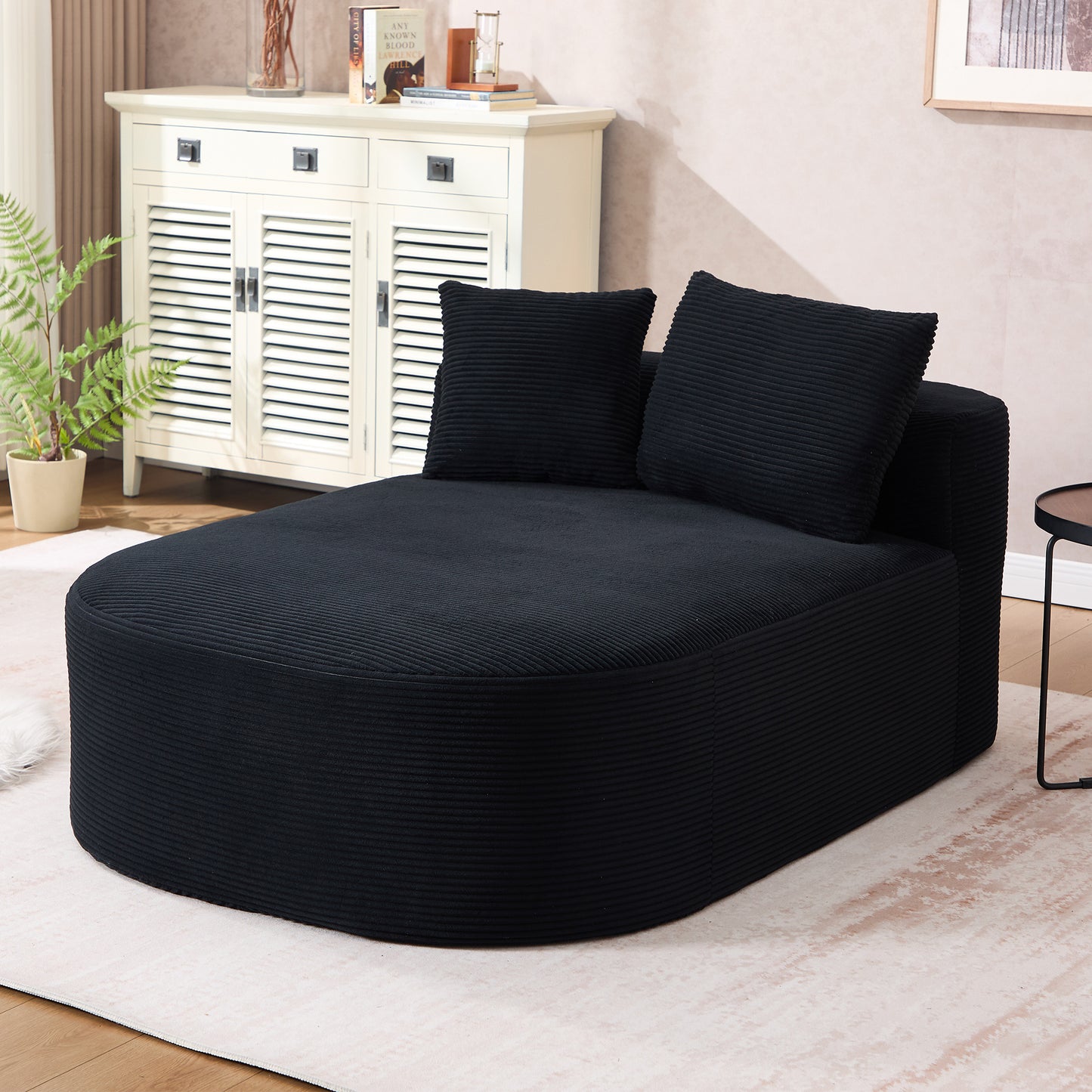 68" Chaise Lounge Chair 46'' Wide Seat Indoor Corduroy Oversized Sleeper Sofa - Black - primary color shot