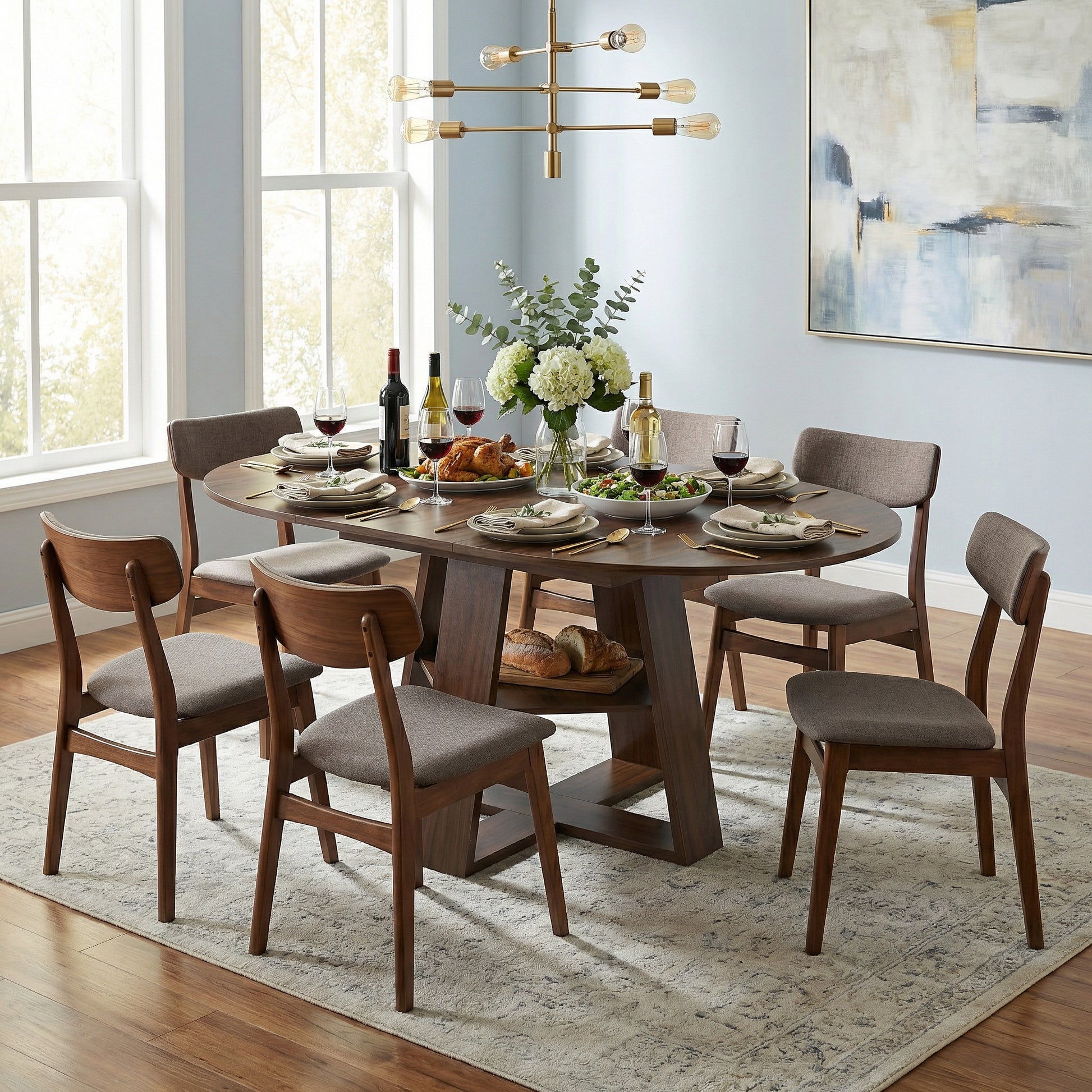 43" -59" Extendable Round Dining Table for 4-8 - Walnut - detail view 3