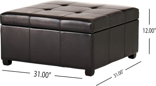 Carlsbad Tufted PU Leather Storage Ottoman, Espresso