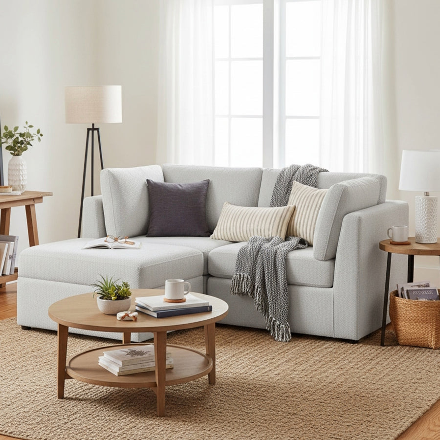 Chauncy 3-Piece Chofa in Gray with Performance Fabric and Storage Ottoman - detail view 7