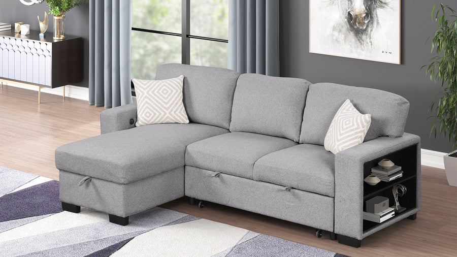 Pinto Modern Style Sectional Sofa Made with wood and Velvet Material in Gray - detail view 4