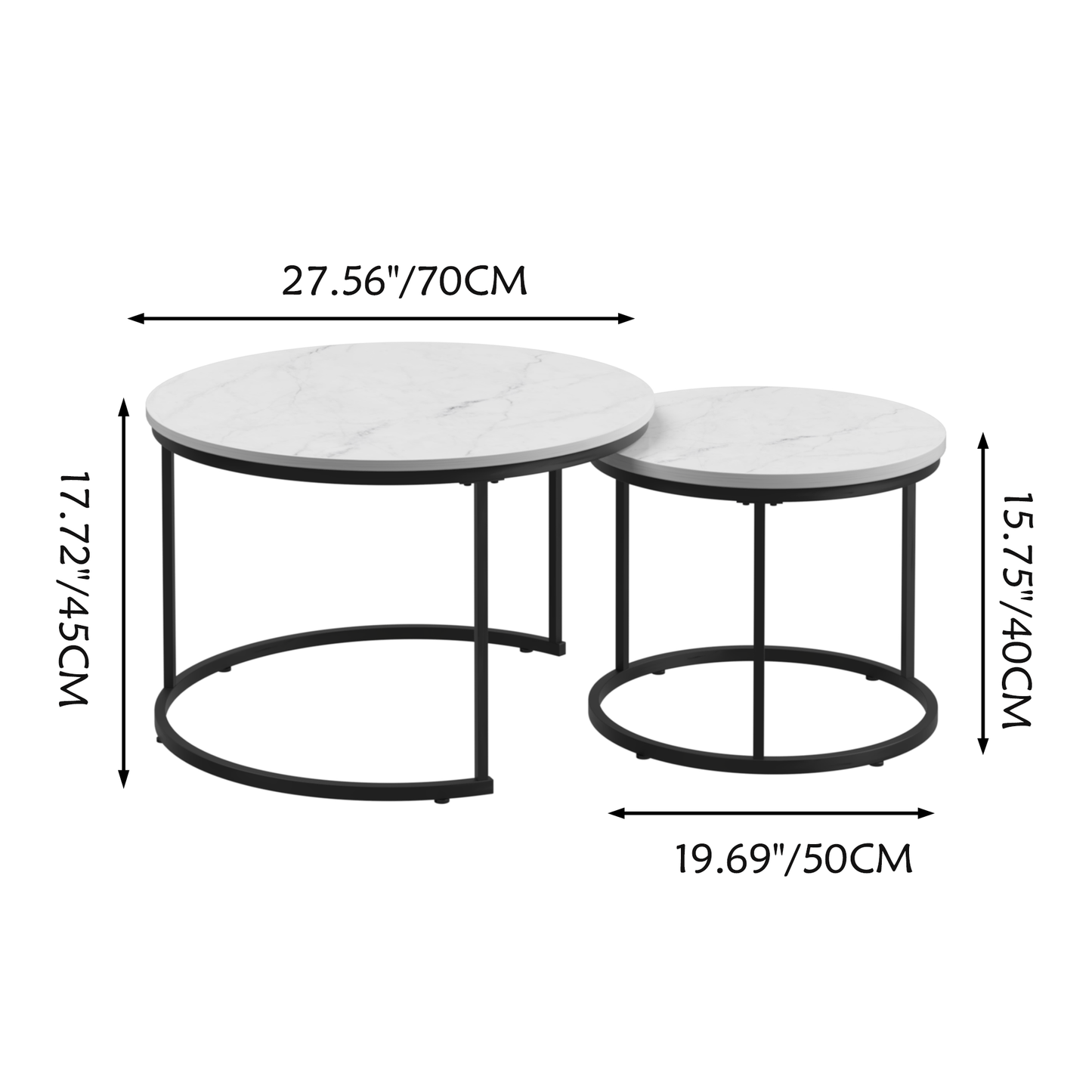 White Wood+metal Steel Frame Nesting Tables with Wood Legs - detail view 3