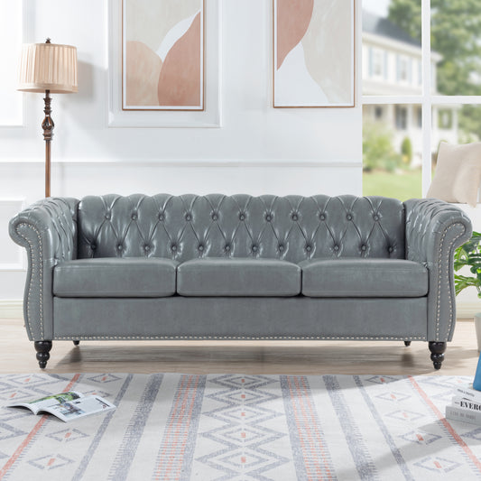 The Marcellus Modern Tufted PU Sofa – Gray
