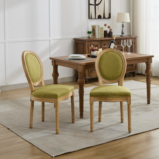 Bordeaux French Country Linen Dining Chairs with Solid Wood Frame (Set of 2) – Olive Green