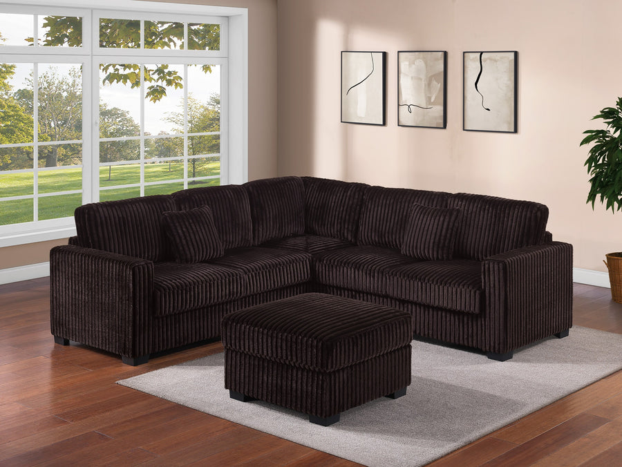 4pc Modern Sectional Set Coffee Finish Left And Right Arm Loveseat Matching Pillow Square Arms Cocktail Ottoman Plastic Legs Primary Living Room - primary color shot