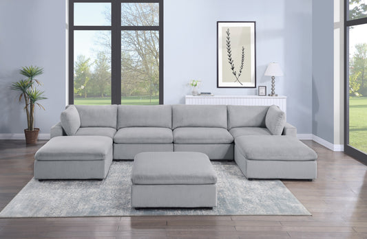 Dark Gray Color 7pc Modular Sectional Set Corduroy Upholstery Couch 2x Corner wedge 2x Armless Chairs 3x Ottomans Living Room Furniture - primary color shot