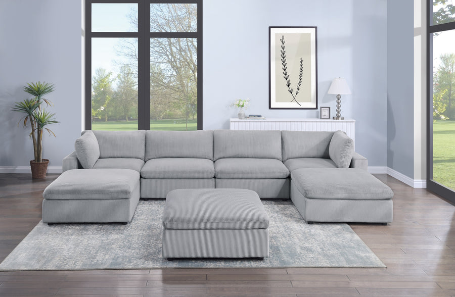 Dark Gray Color 7pc Modular Sectional Set Corduroy Upholstery Couch 2x Corner wedge 2x Armless Chairs 3x Ottomans Living Room Furniture - primary color shot