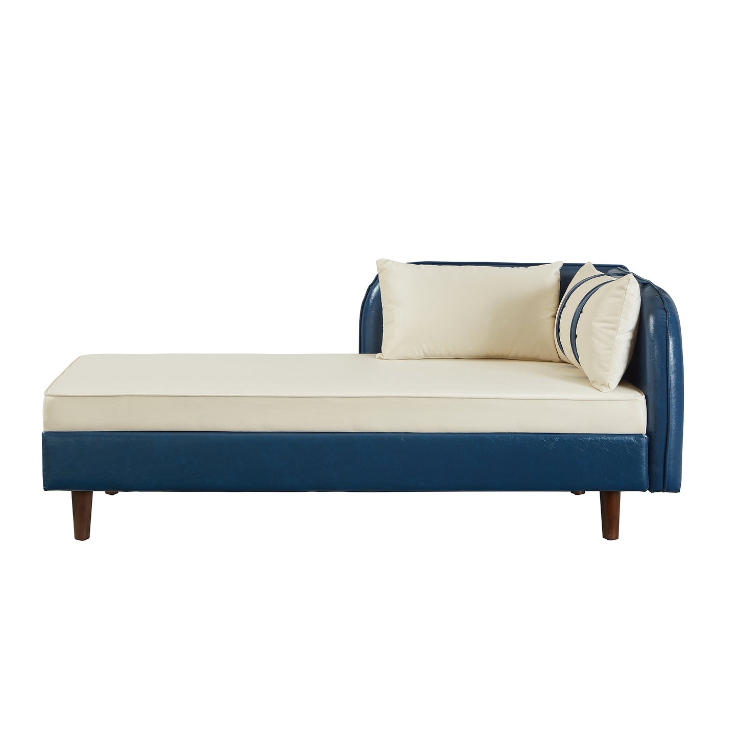 65" Storage Chaise Lounge Sofa Navy Blue PU & Beige Velvet - detail view 8