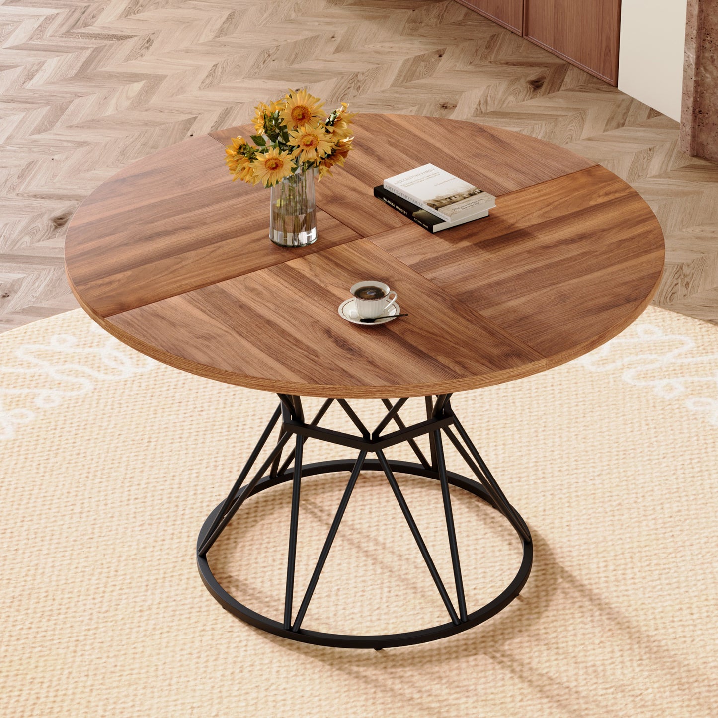 A Circular Dining Table with a Diameter of 47" - Black & Walnut - detail view 3