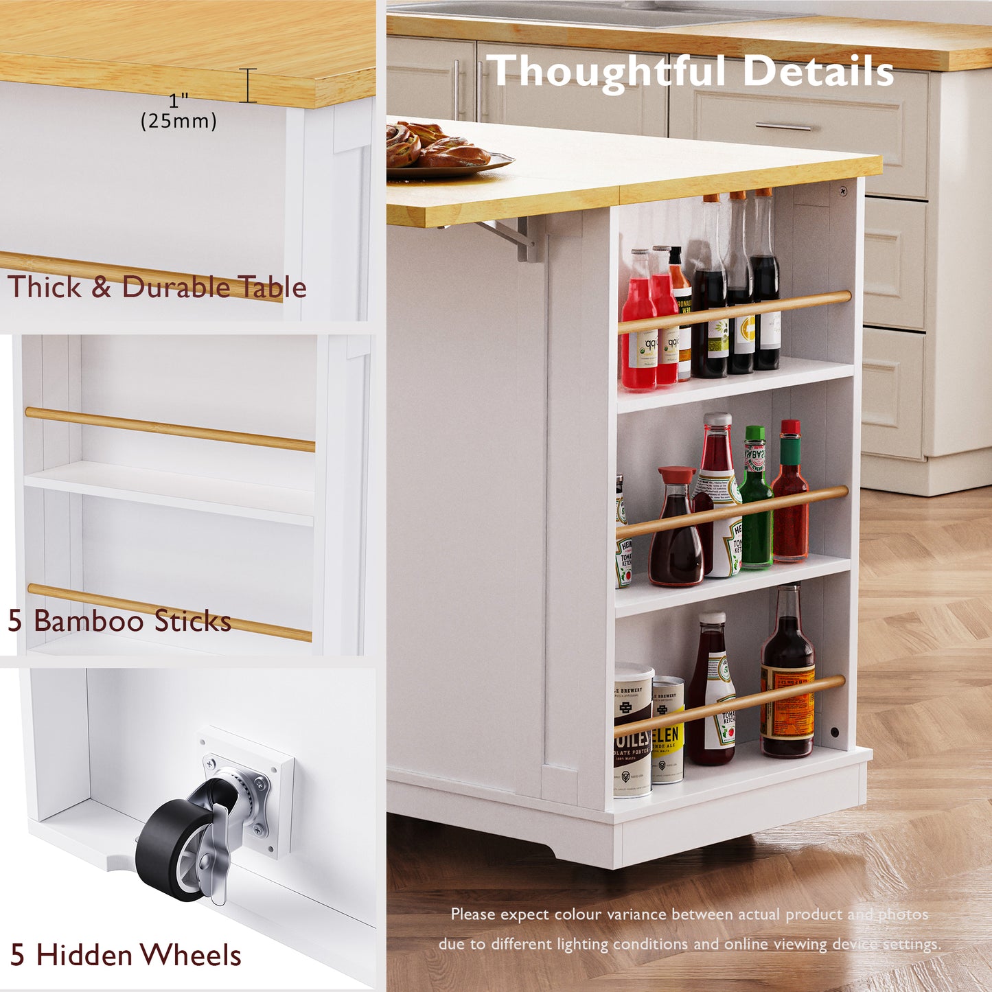 48" Kitchen Island with Drop Leaf - White - detail view 6