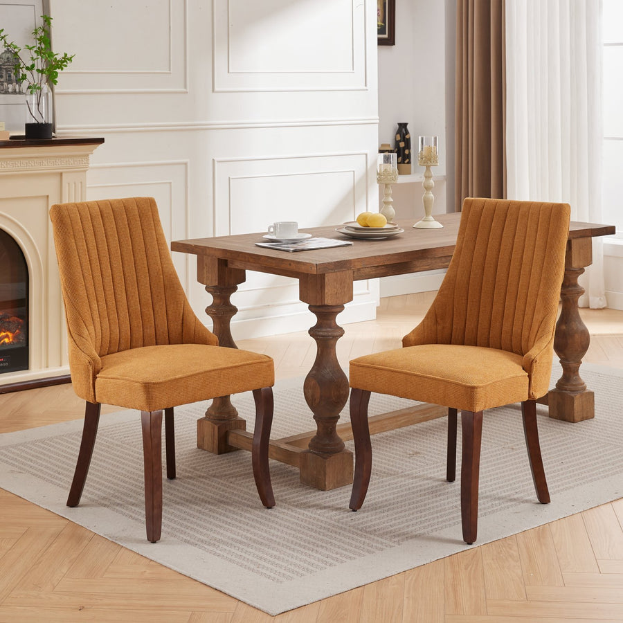 Yellow Linen Channel Dining Chairs with Gold Legs (Set of 2)
