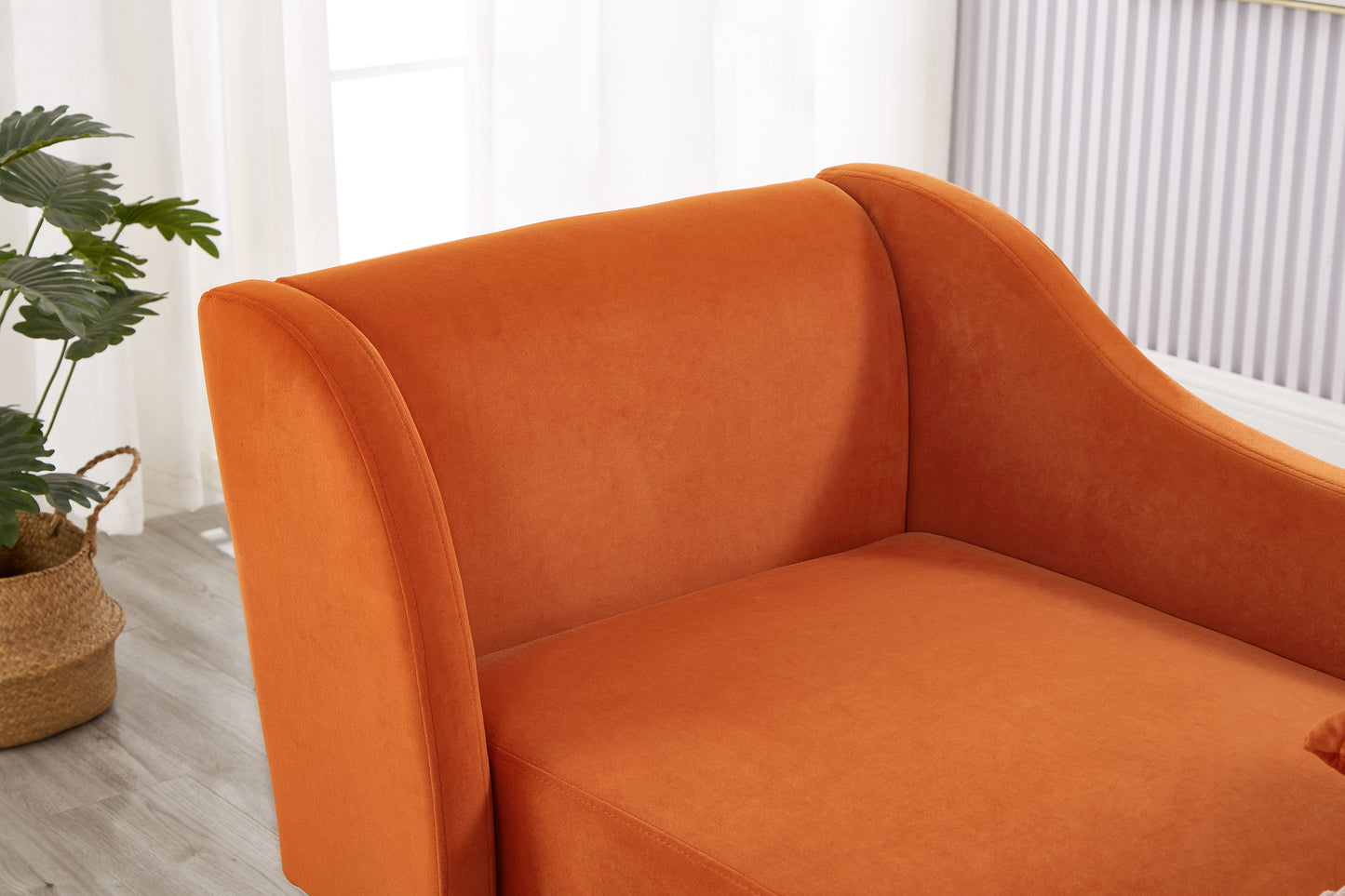 Modern Chaise Lounge Chair Velvet Upholstery (orange) - detail view 4
