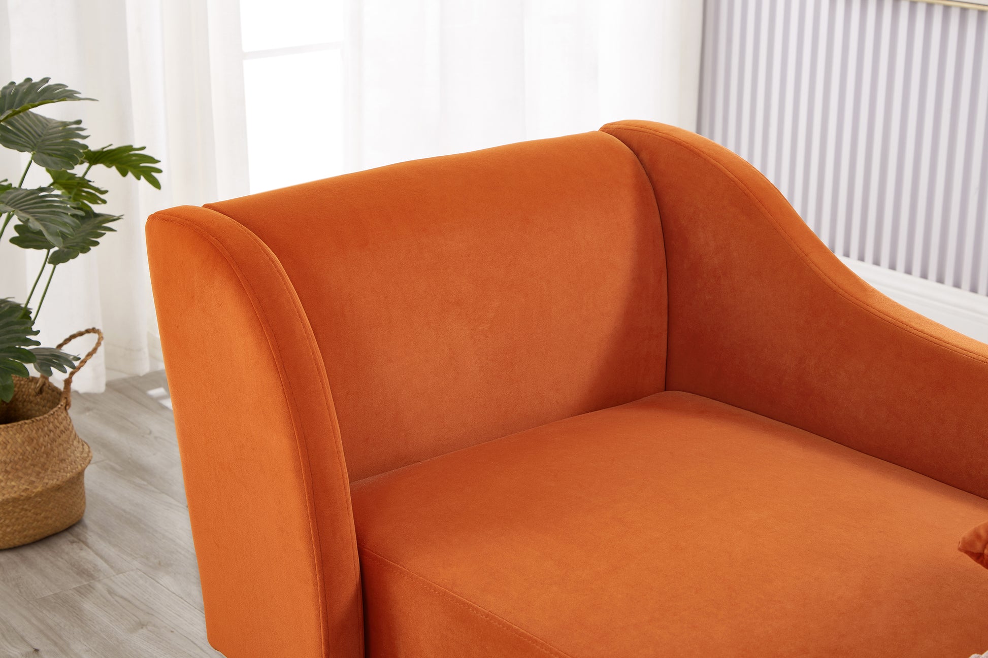 Modern Chaise Lounge Chair Velvet Upholstery (orange) - detail view 4