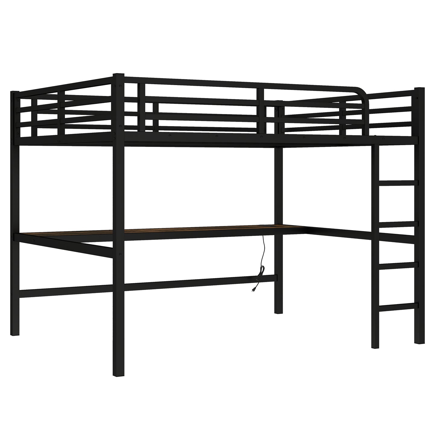 Metal Queen Size Loft Bed with Power Outlet and LED Lighted - Black - detail view 5