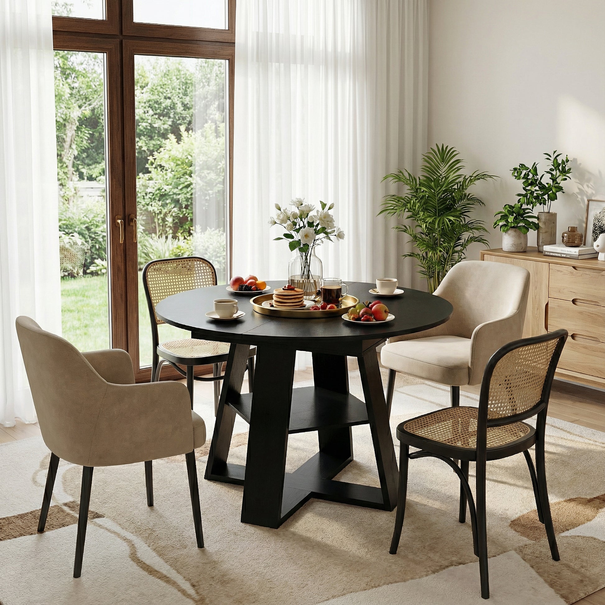 43" -59" Extendable Round Dining Table for 4-8 - Black - detail view 4