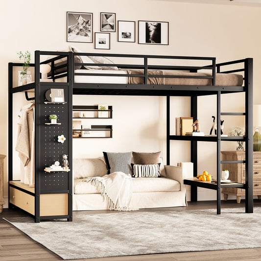 Full Size Loft Bed Frame with Wardrobe - Black - primary color shot