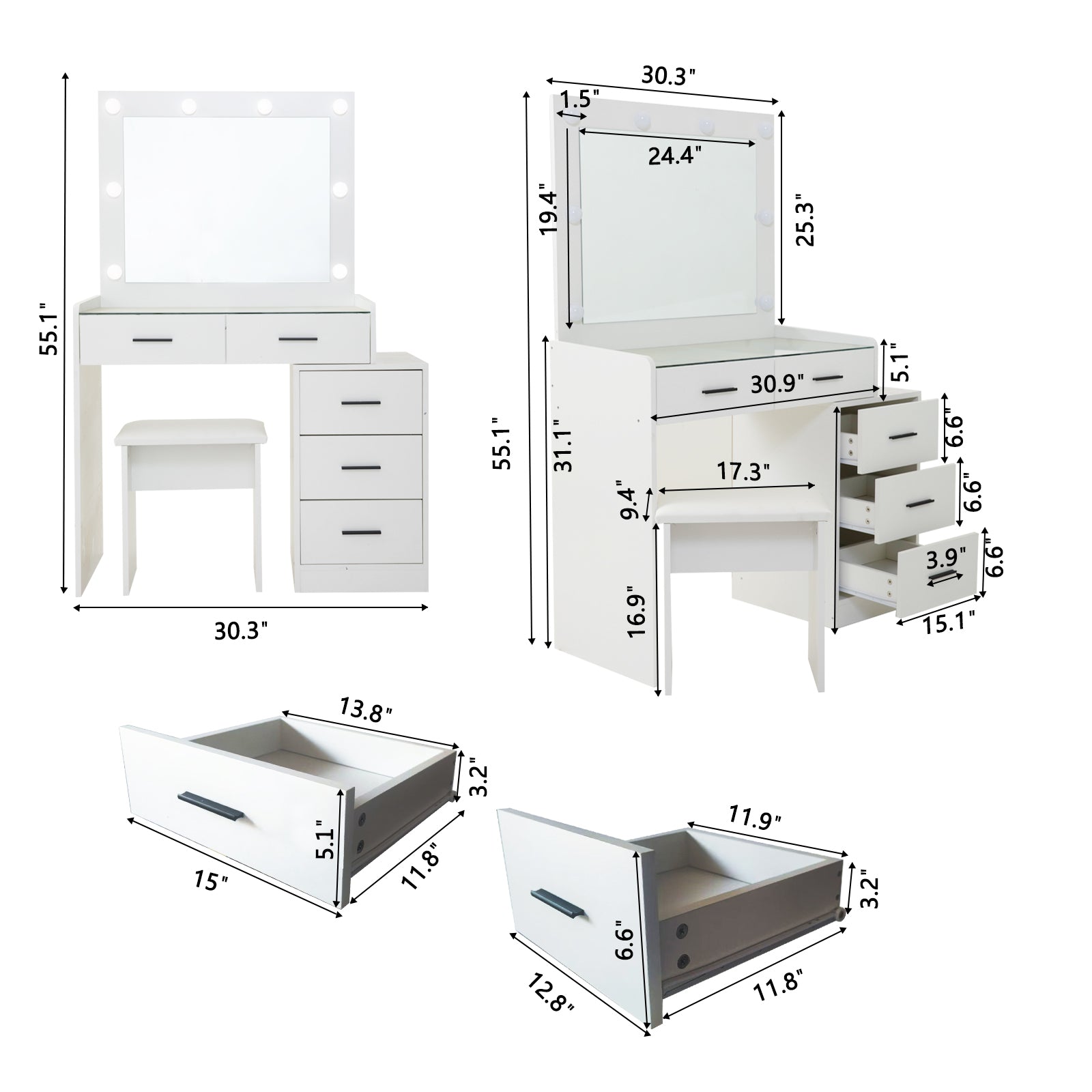 Melanie Contemporary 4-Drawer Vanity Set, White
