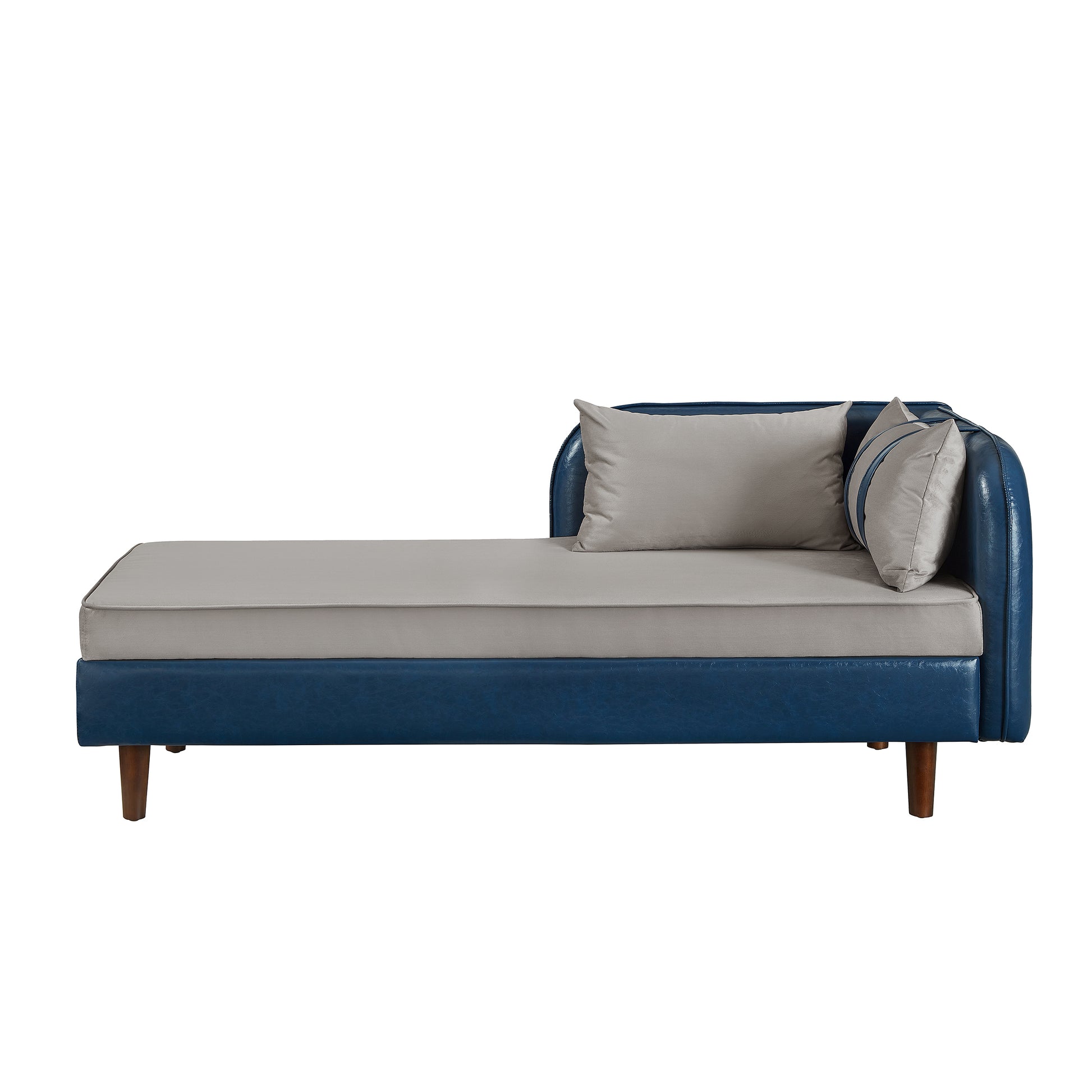 65" Storage Chaise Lounge Sofa Navy Blue PU & Light Gray Velvet - Blue & Grey - detail view 8
