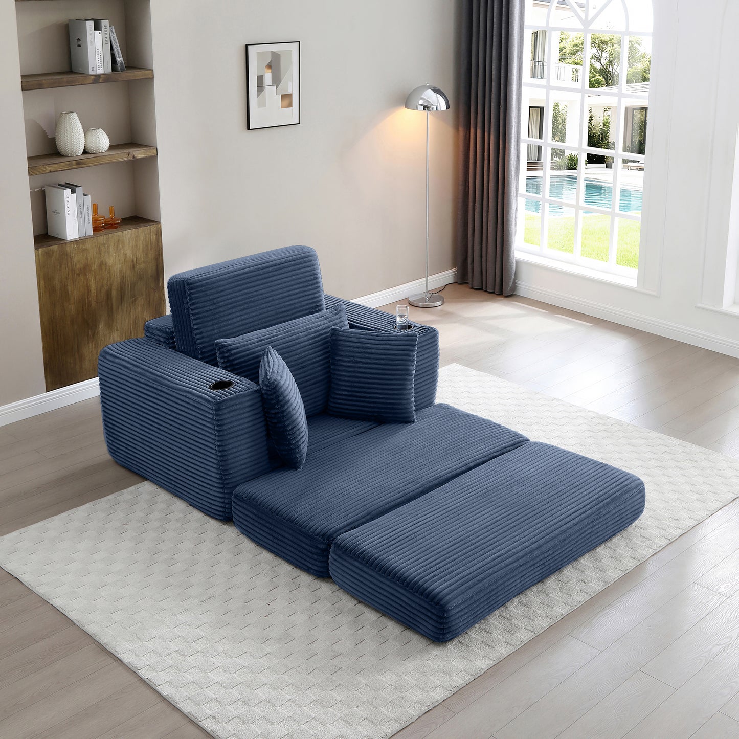 52" Boneless Chaise Lounge Chair Indoor-Oversized Cloud-Like Cozy Comfy Modular 3-in-1 Sofa Bed for Reading - Blue - detail view 3