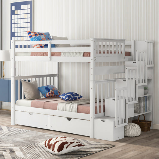 Full over Full Bunk Bed with Shelves and 6 Storage Drawers - White - detail view 2