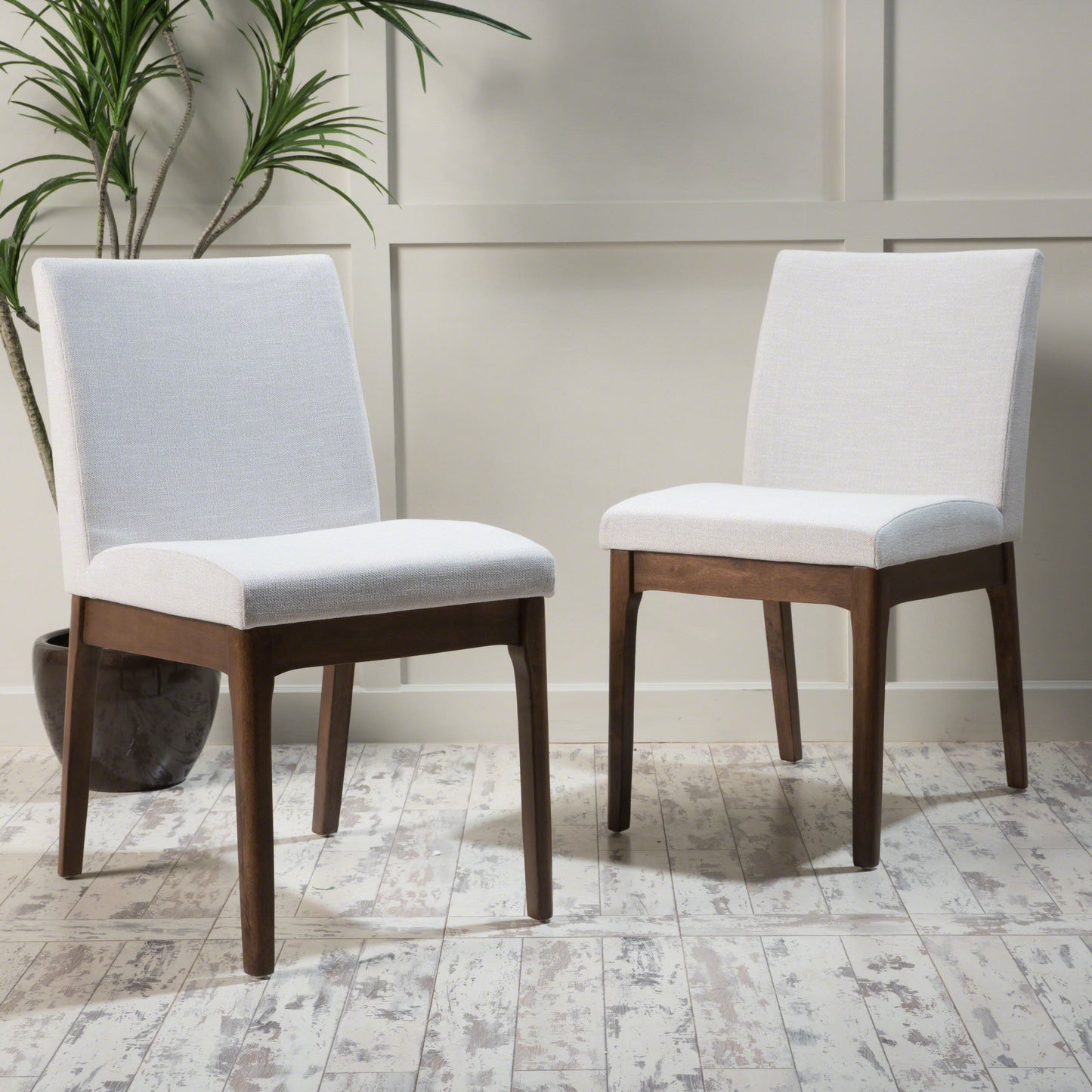 Betty Linen Dining Side Chairs with Wood Trim Set of 2