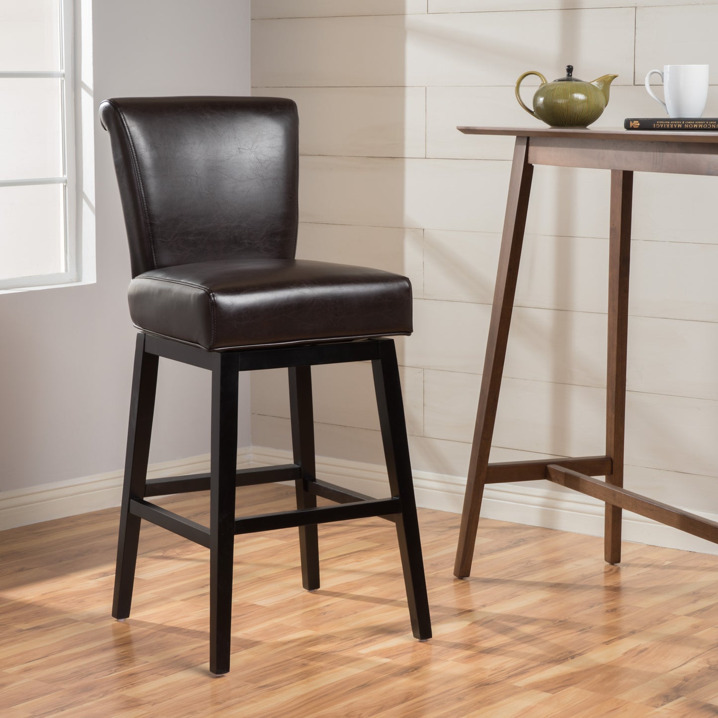 Mara 28" Modern Leather Bar Stool with Black Legs Set of 2 Brown