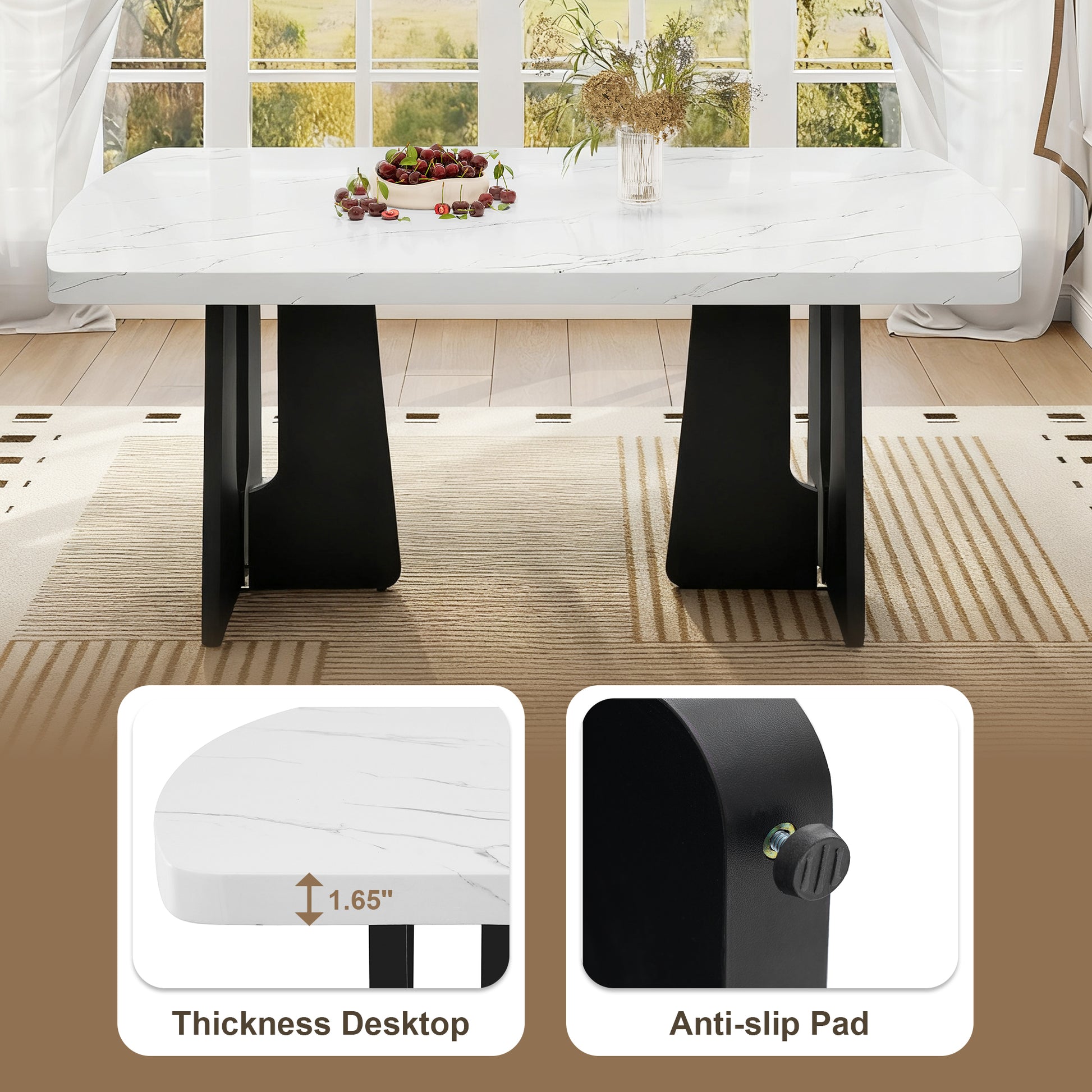 6 Piece Modern Dining Table Set - Beige - White - detail view 6