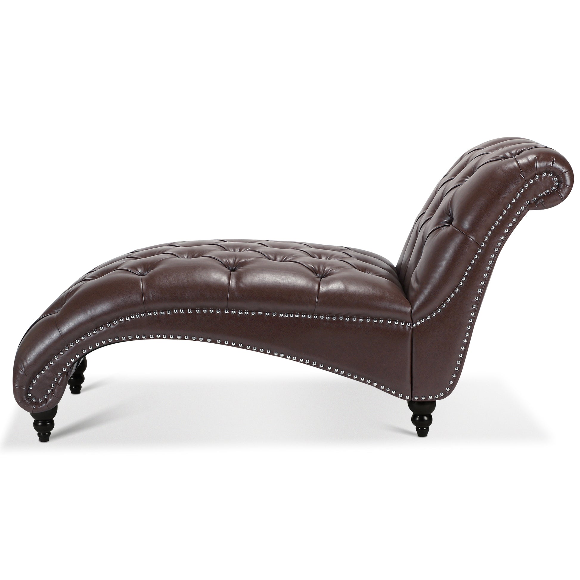 Modern Tufted Armless Chaise Lounge with Foam Cushion in Dark Brown PU - detail view 6