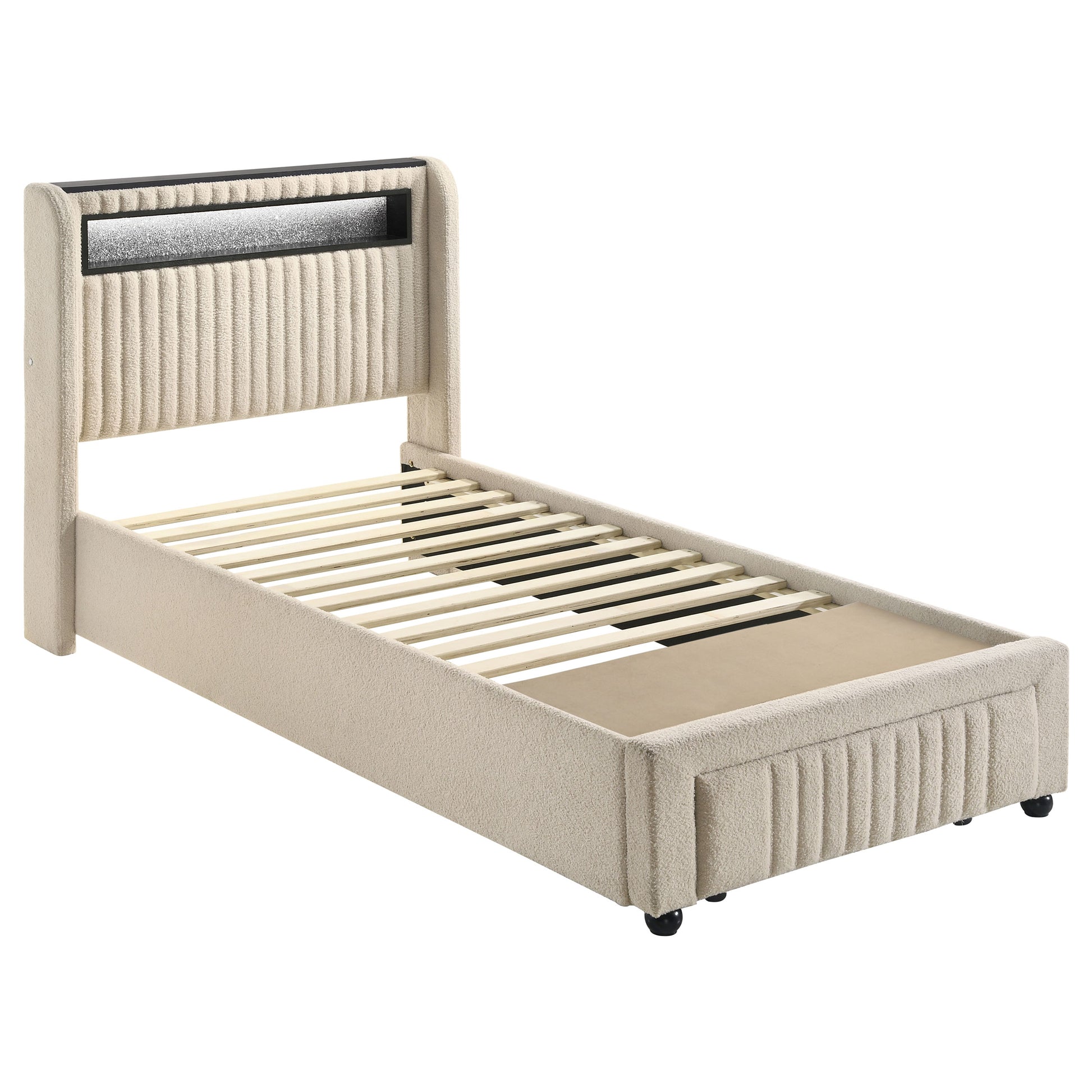 Madison Upholstered LED Twin Storage Platform Bed – Cream