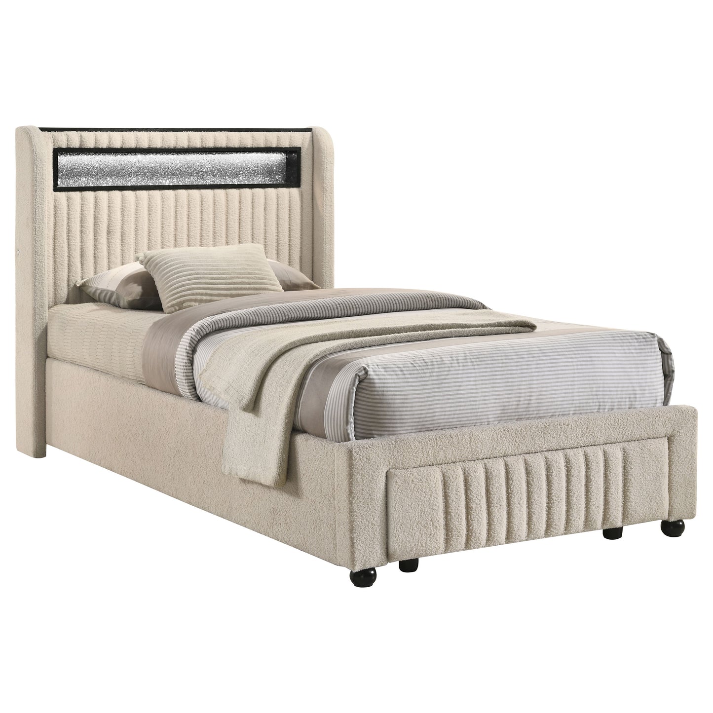 Madison Upholstered LED Twin Storage Platform Bed – Cream