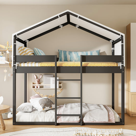 Oliver Twin Over Twin Wood Bunk Bed with Tent, Espresso