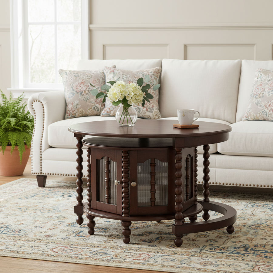 Traditional Round Nesting Tables - Walnut