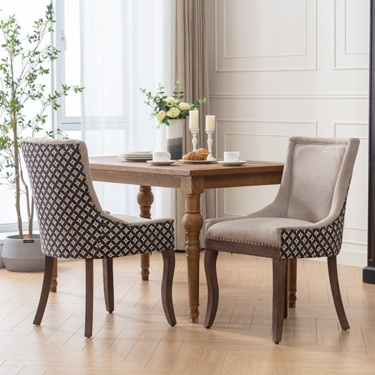 Beige+Black Fabric Dining Chairs with Black Legs (Set of 2)