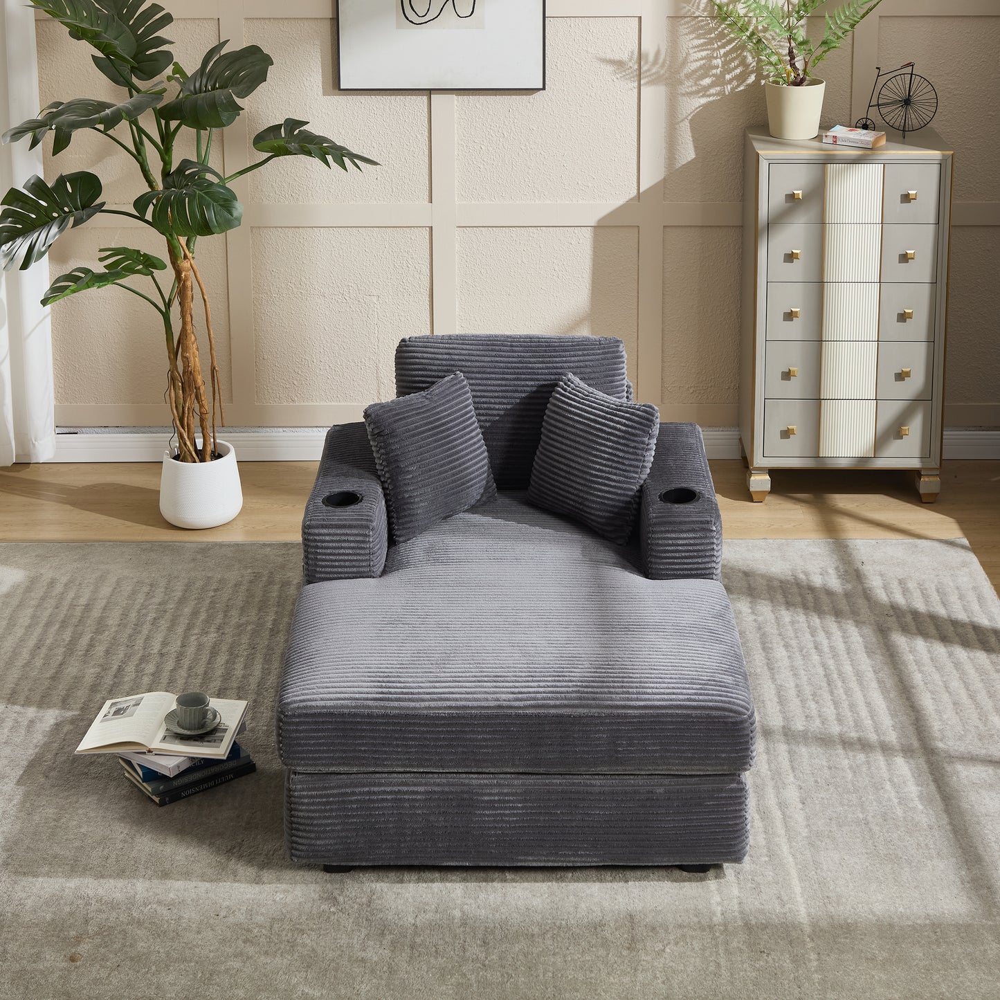 [new]corduroy Upholstered Chaise Lounge Sofa - Grey - detail view 6