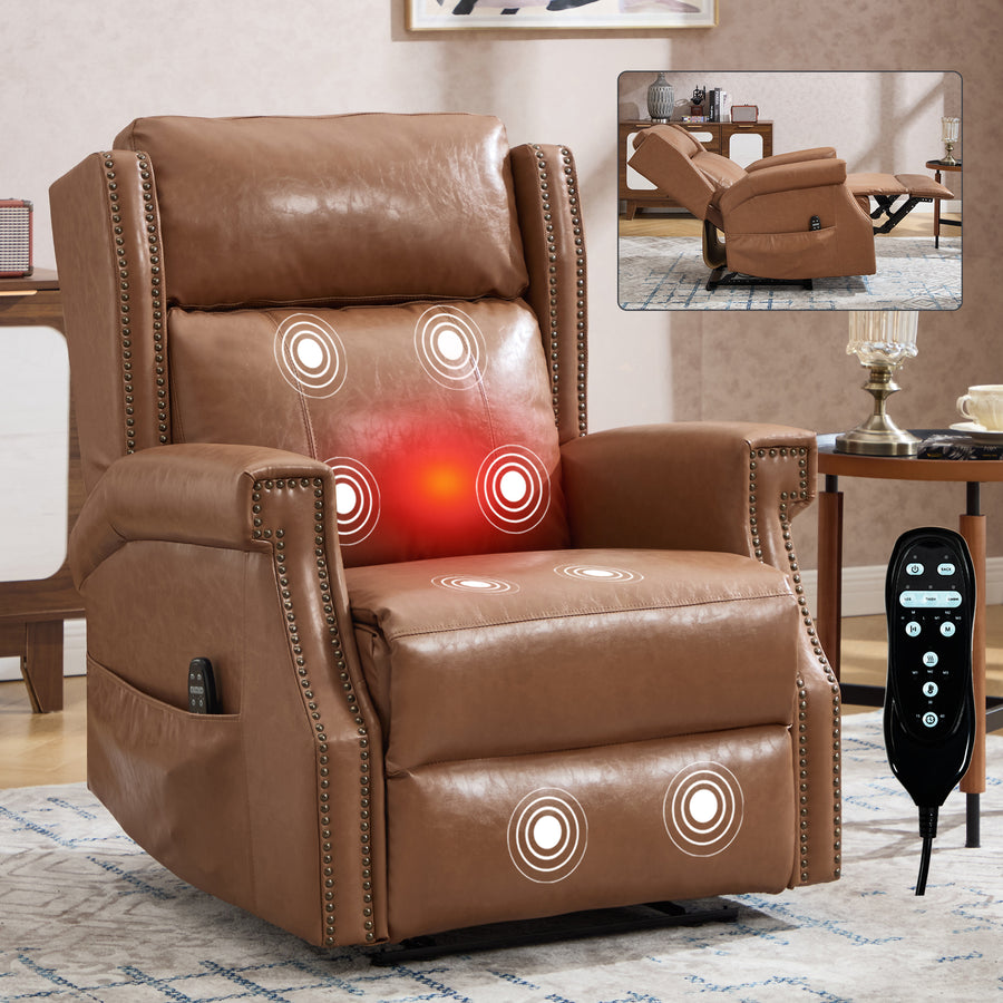Camel Manual Recliner Chair in Faux Leather - primary color shot