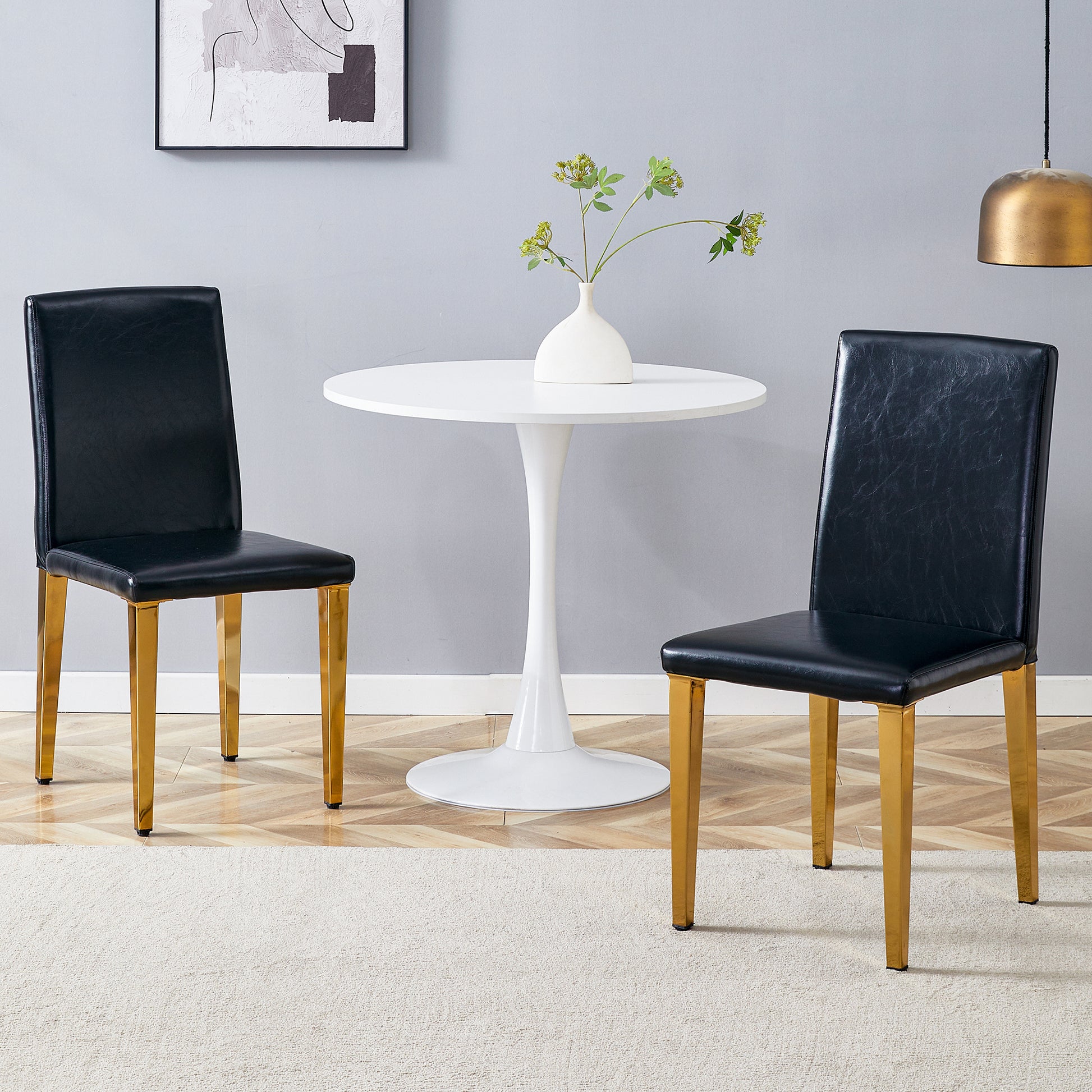 Black PU Leather Dining Chairs with Gold Legs (set of 2) - detail view 5