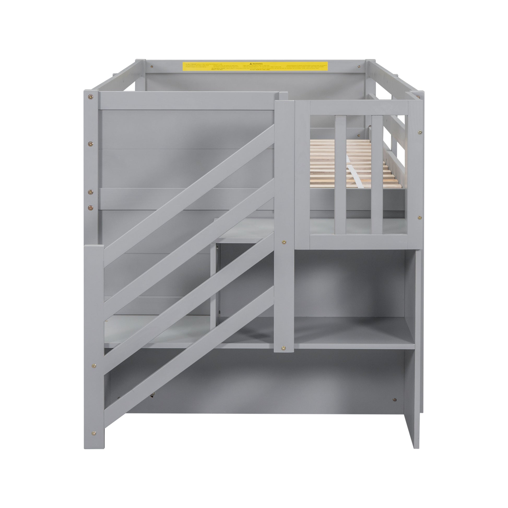 Gracen Twin Size Loft Bed with Stairway Chest & Drawers, Gray