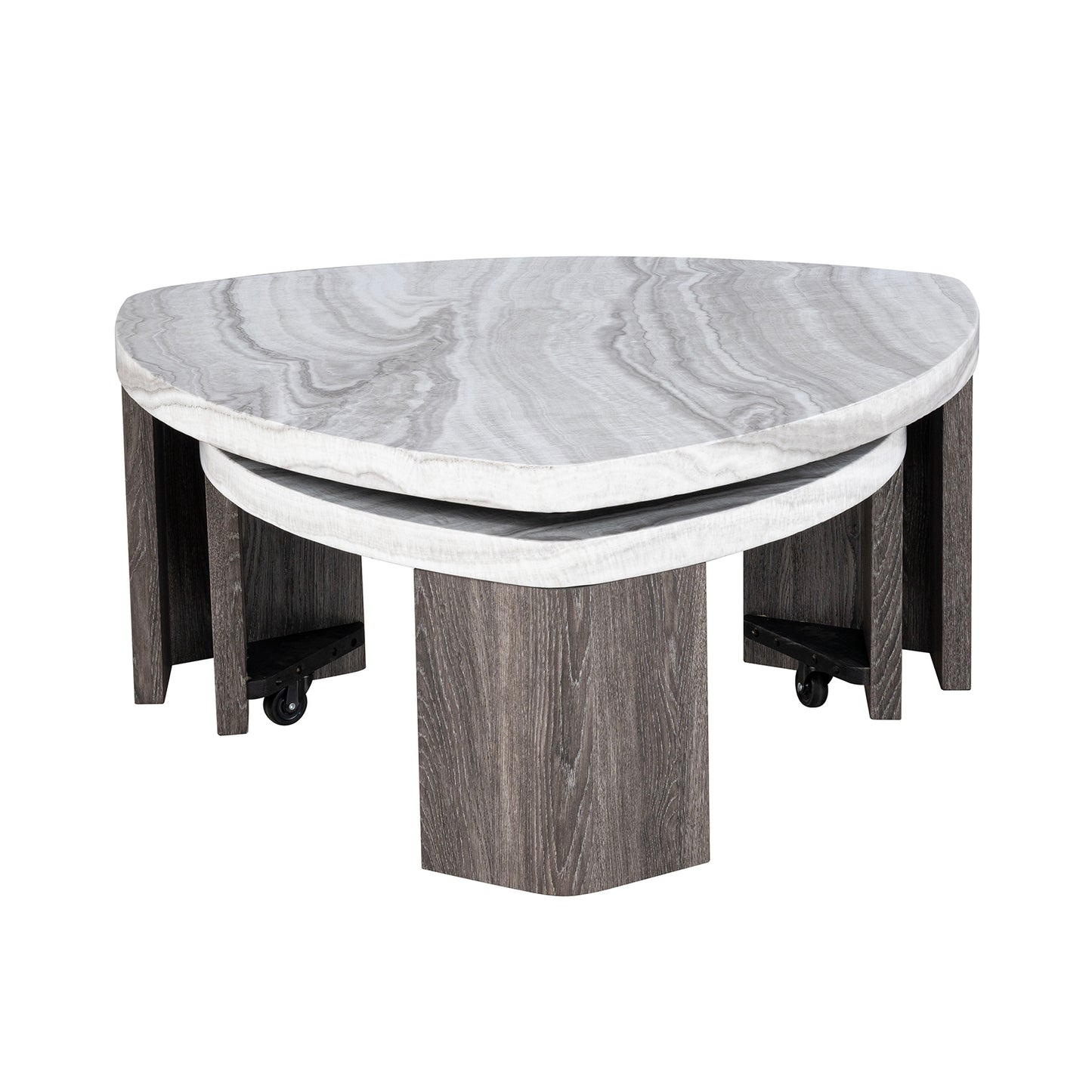 Contemporary Style Nesting Cocktail Table Hidden Caster for Easy Swivel Marble Pattern Space Saving Design Primary Living Room - detail view 2
