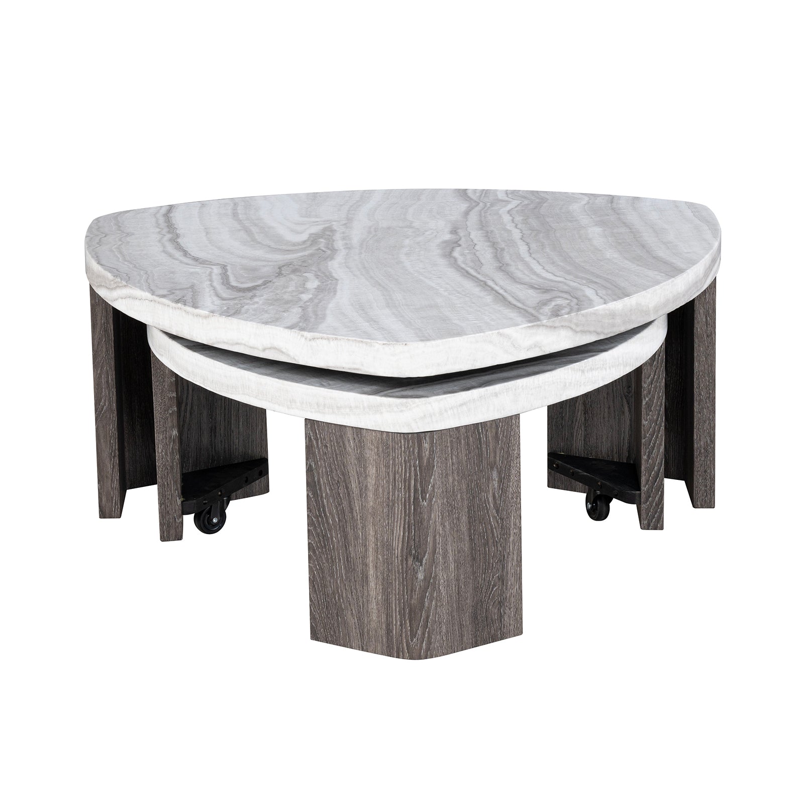 Contemporary Style Nesting Cocktail Table Hidden Caster for Easy Swivel Marble Pattern Space Saving Design Primary Living Room - detail view 2