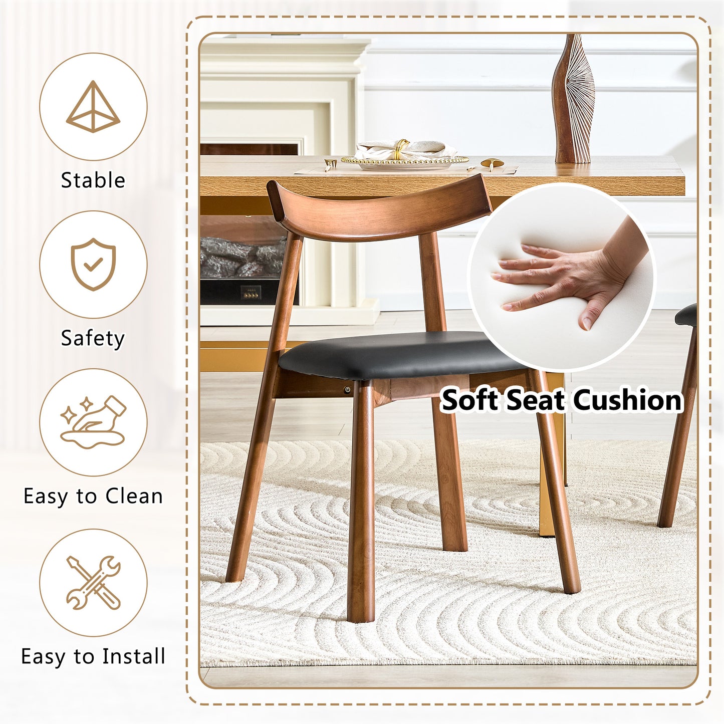 Black Wood Dining Chairs with Gold Legs (set of 2) - detail view 5