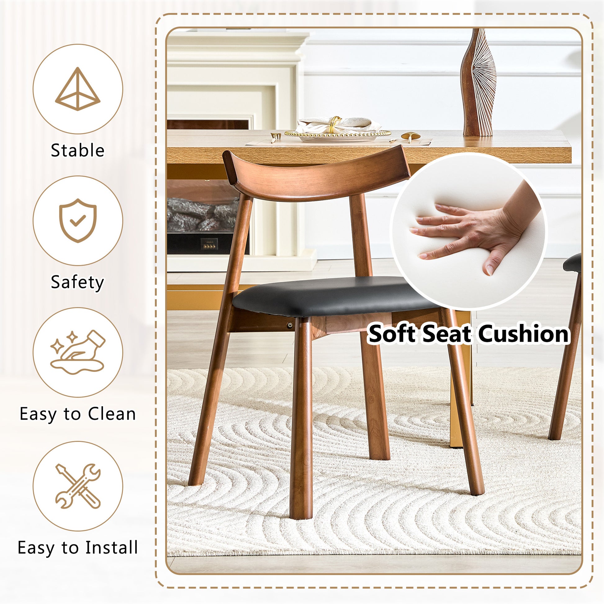 Black Wood Dining Chairs with Gold Legs (set of 2) - detail view 5